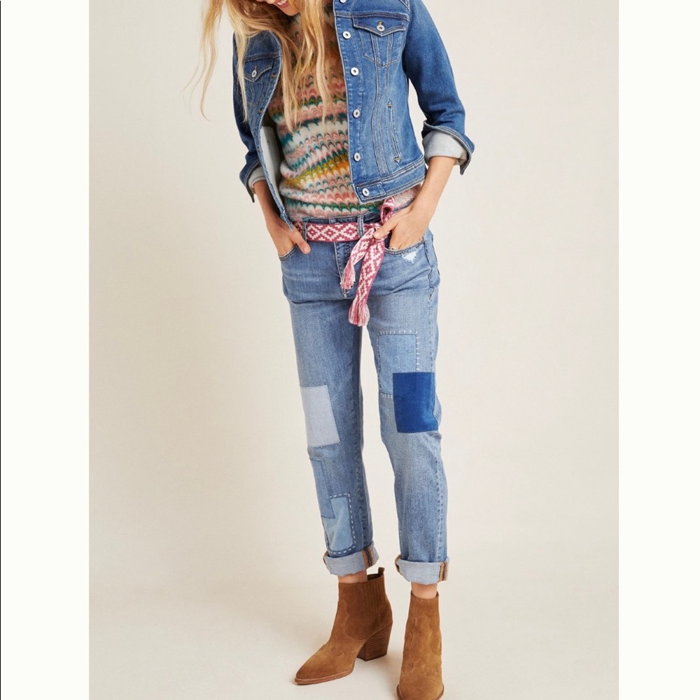 Pilcro Patchwork Slim Boyfriend jeans @ Anthropologie